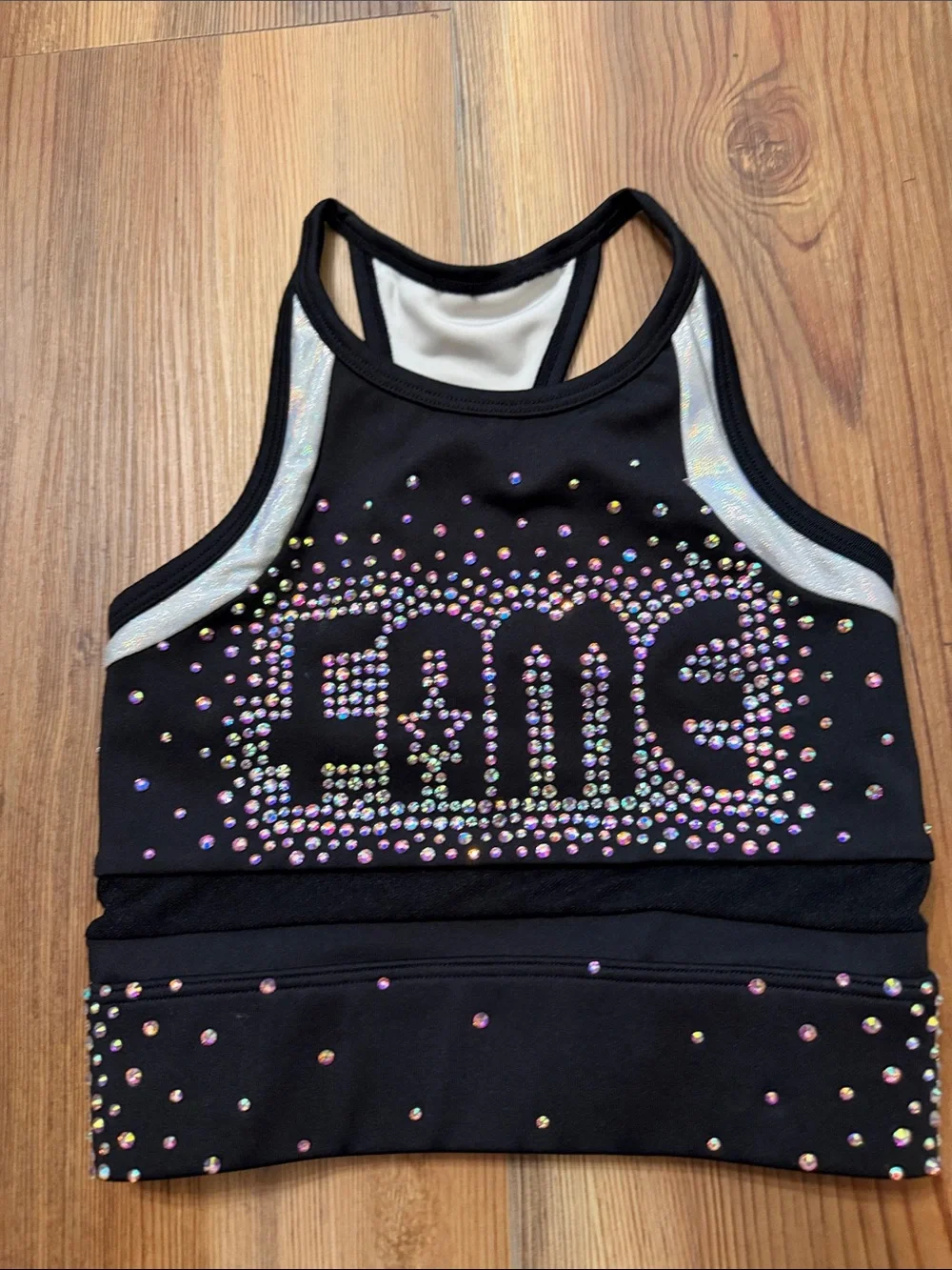 Girls' Black Rhinestone Athletic Crop Cheer Dance 🪩 Top